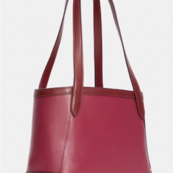 REDDISH VIOLET GOLD ACCENT COLOR BLOCK HORSE & CARRIAGE TOTE - Picture 11 of 12